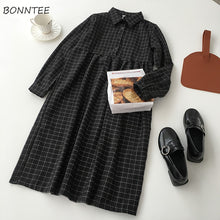 Load image into Gallery viewer, Dress Women Casual A-Line High-quality High Waist Button Plaid Soft All-match Spring Korean Style Comfortable Long Sleeve Lovely