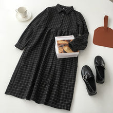 Load image into Gallery viewer, Dress Women Casual A-Line High-quality High Waist Button Plaid Soft All-match Spring Korean Style Comfortable Long Sleeve Lovely