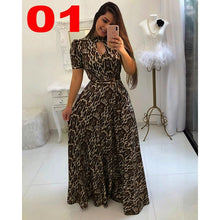 Load image into Gallery viewer, Women Long Maxi Dress Summer Floral Print Bohemian Beach Dress Casual Short Sleeve Bandage Party Dress Plus Size Vestidos