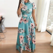 Load image into Gallery viewer, Women Long Maxi Dress Summer Floral Print Bohemian Beach Dress Casual Short Sleeve Bandage Party Dress Plus Size Vestidos