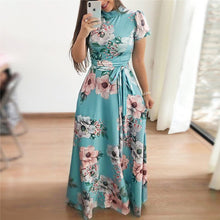 Load image into Gallery viewer, Women Long Maxi Dress Summer Floral Print Bohemian Beach Dress Casual Short Sleeve Bandage Party Dress Plus Size Vestidos