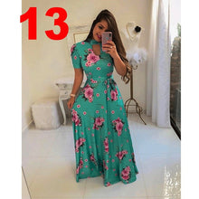 Load image into Gallery viewer, Women Long Maxi Dress Summer Floral Print Bohemian Beach Dress Casual Short Sleeve Bandage Party Dress Plus Size Vestidos
