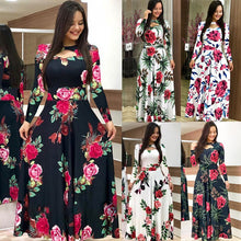 Load image into Gallery viewer, Elegant Spring Autumn Women Dress 2019 Casual Bohmia Flower Print Maxi Dresses Fashion Hollow Out Tunic Vestidos Dress Plus Size