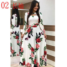 Load image into Gallery viewer, Elegant Spring Autumn Women Dress 2019 Casual Bohmia Flower Print Maxi Dresses Fashion Hollow Out Tunic Vestidos Dress Plus Size