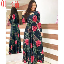 Load image into Gallery viewer, Elegant Spring Autumn Women Dress 2019 Casual Bohmia Flower Print Maxi Dresses Fashion Hollow Out Tunic Vestidos Dress Plus Size