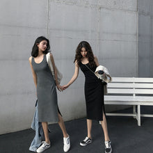 Load image into Gallery viewer, Dresses summer women sundress 2020 black side split long autumn female Sexy Grey Sleeveless Tank High Waist Solid Casual