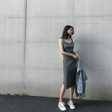 Load image into Gallery viewer, Dresses summer women sundress 2020 black side split long autumn female Sexy Grey Sleeveless Tank High Waist Solid Casual